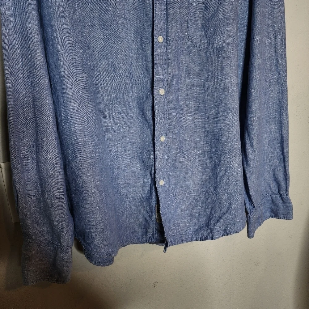100% Linen J. Crew‎ Baird McNutt Blue Long Sleeve Button Shirt Men's Size XL